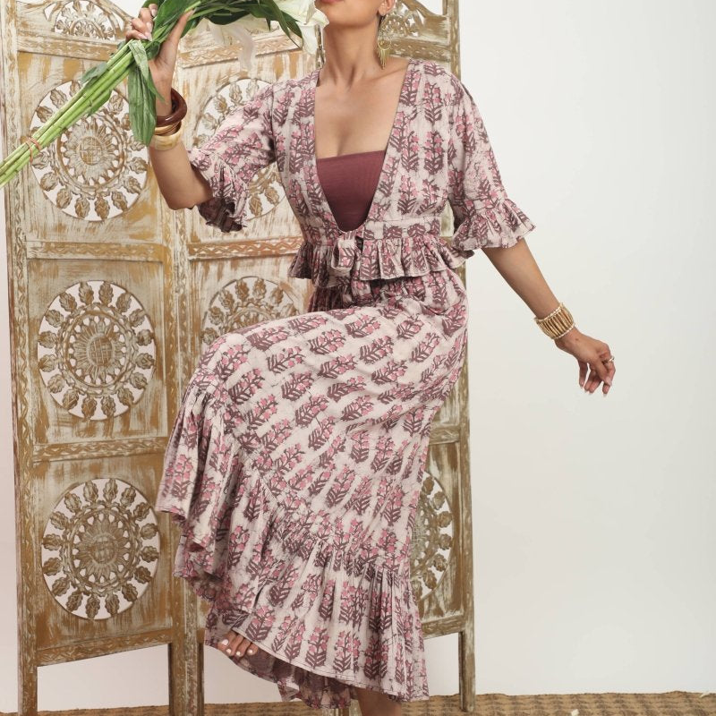 Dabu Block Printed Cotton Matching Set – Jaipur Artisan Work - MauveThe Fox and The MermaidSKIRT