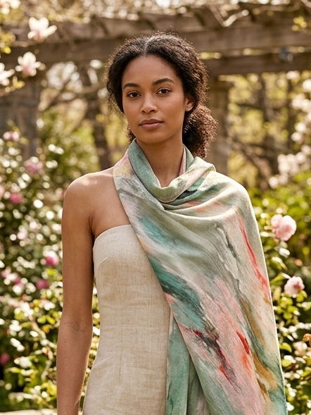 “Dancing Mist” Peggy Vineyard Art in CashmereZiabirdSCARVES