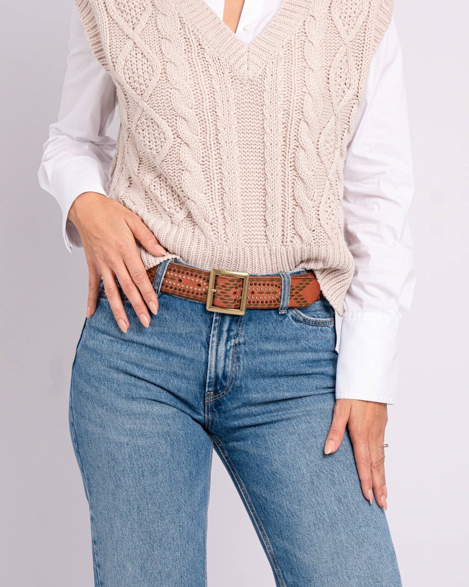 Daya | Studded Leather Belt Women - Embellished Belt: CognacAmsterdam Heritage Leather Belts, Bags, Jackets & Apparelbelt