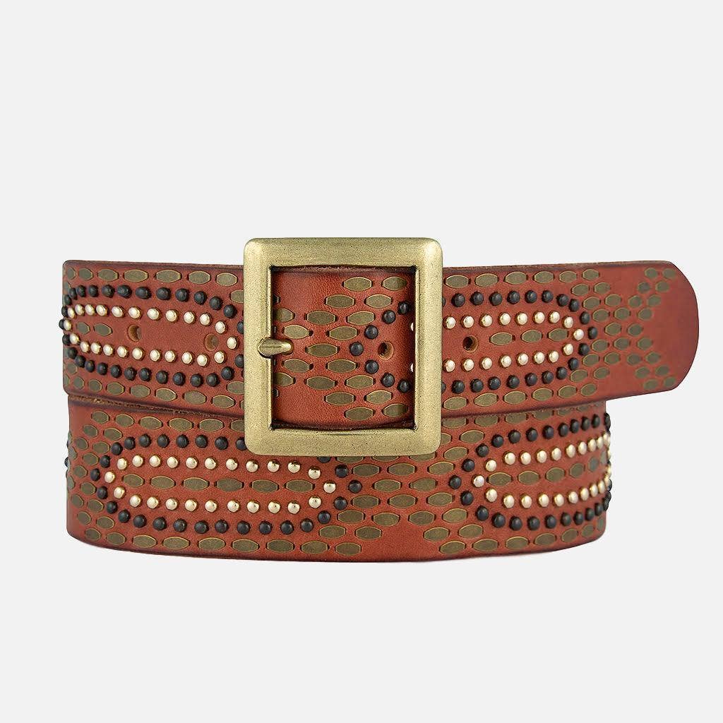 Daya | Studded Leather Belt Women - Embellished Belt: CognacAmsterdam Heritage Leather Belts, Bags, Jackets & Apparelbelt