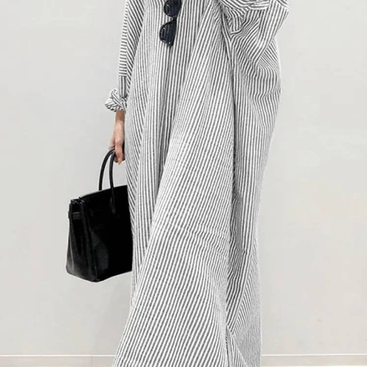 Dramatic Stripe Shirt Maxi Dress - GreySerenity CollectiveDress