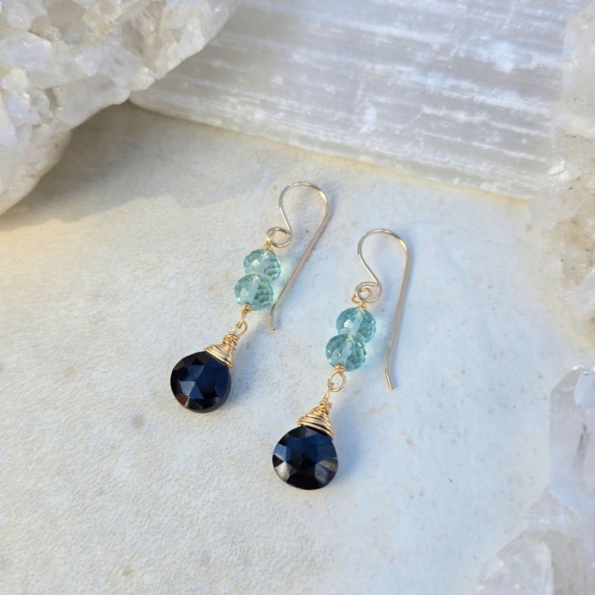 Drop Earrings With 2 Faceted Aqua Marine Rondelles 1869James & JezebelleEARRINGS