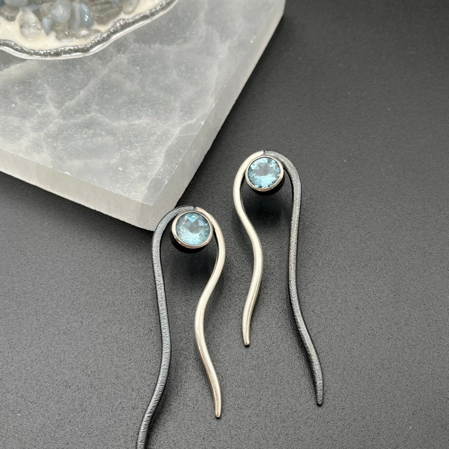 Extraordinary Blue Topaz in Silver Earrings - 3” longBORAEARRINGS