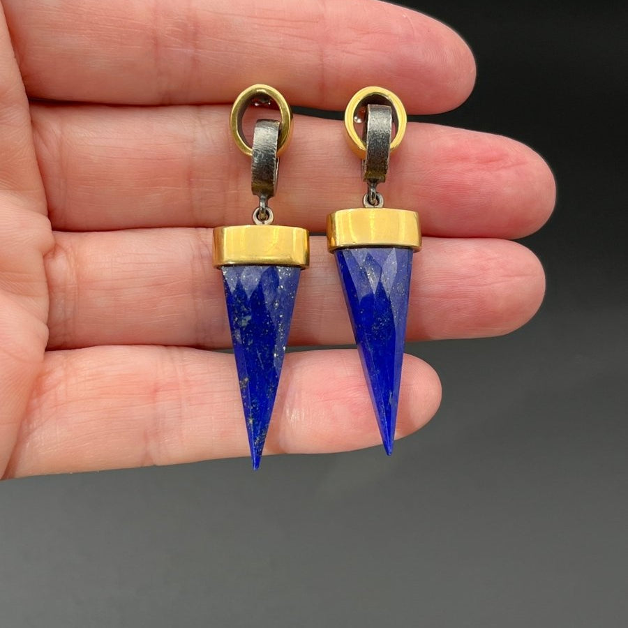 Faceted Lapis Arrow Earring - 2” longBORAEARRINGS
