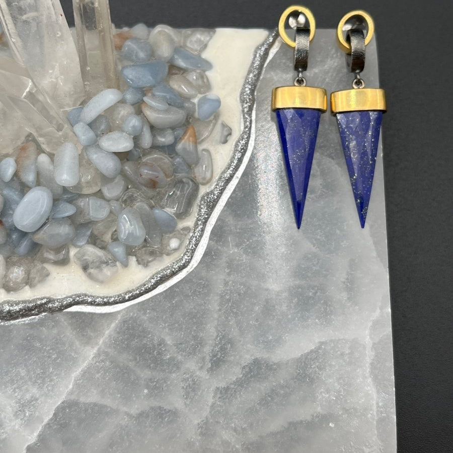 Faceted Lapis Arrow Earring - 2” longBORAEARRINGS