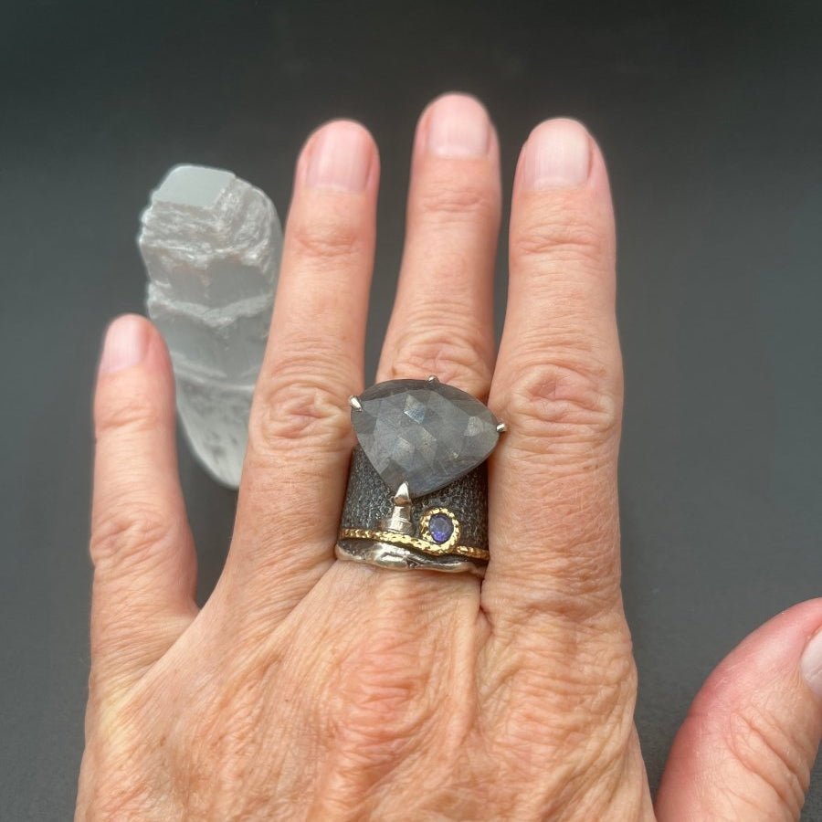 Faceted Sapphire and Tanzanite RingBORARINGS