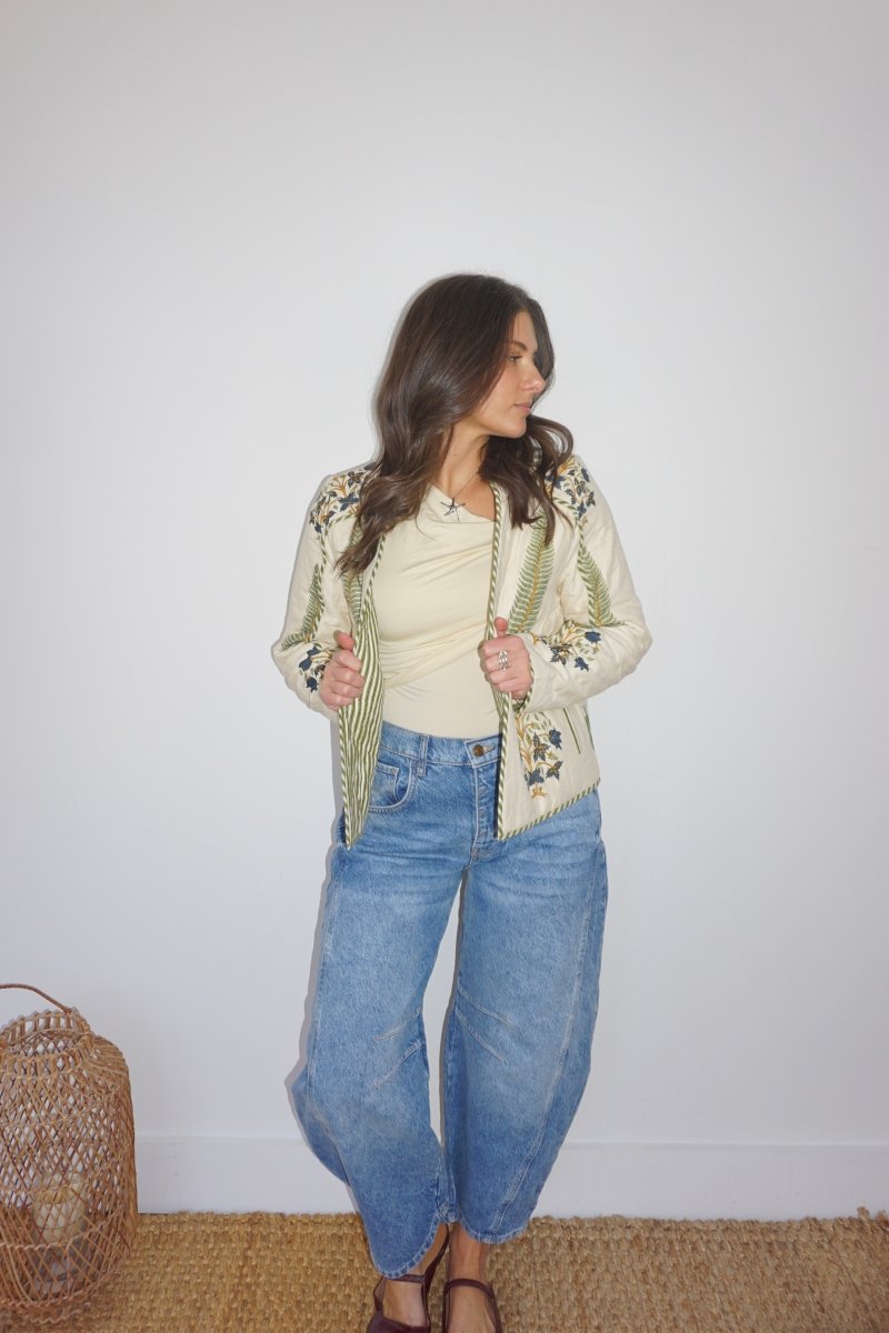 Fallon Quilted Reversible Jacket in Navy Victoriannibimtk.comTOPS