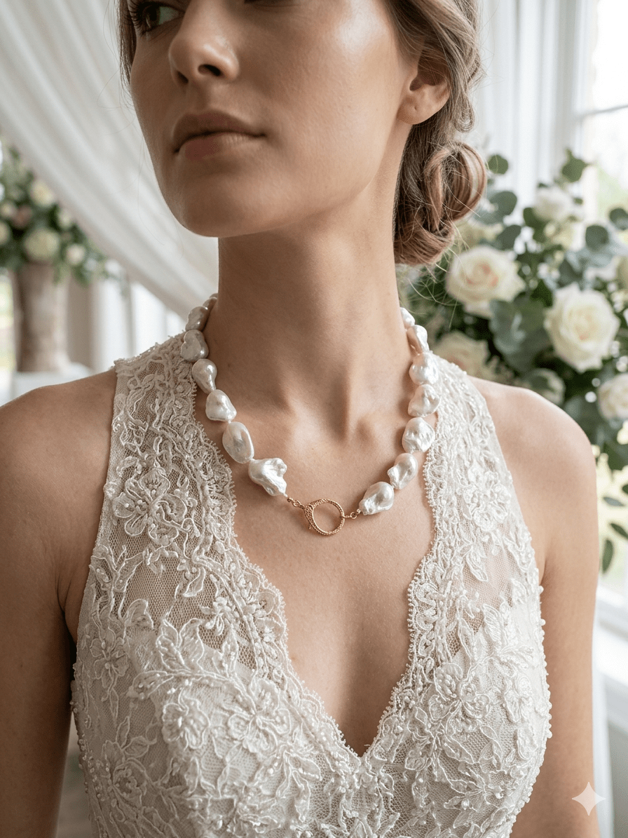 Fireball Baroque Pearl Necklace with Diamond Pavé ClaspBeth ZinkNECKLACES