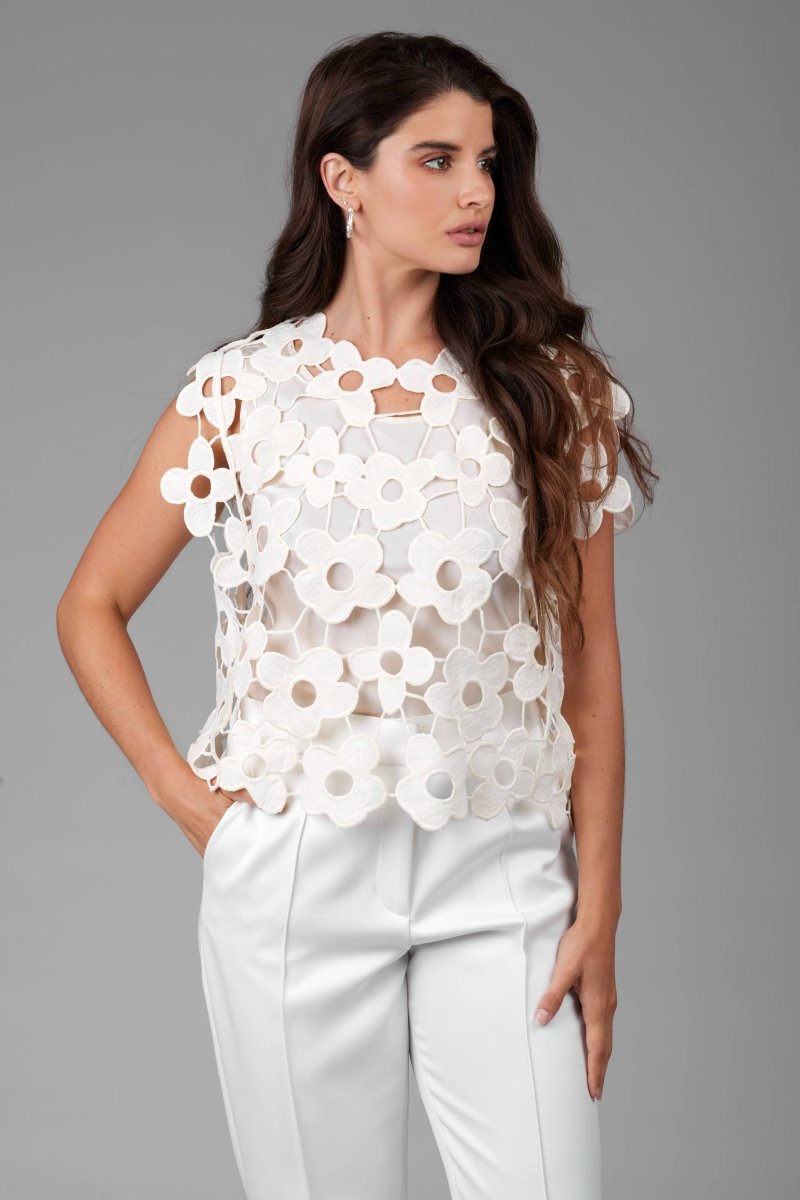 Floral Cutout Vest: BeigeSAACHITOPS