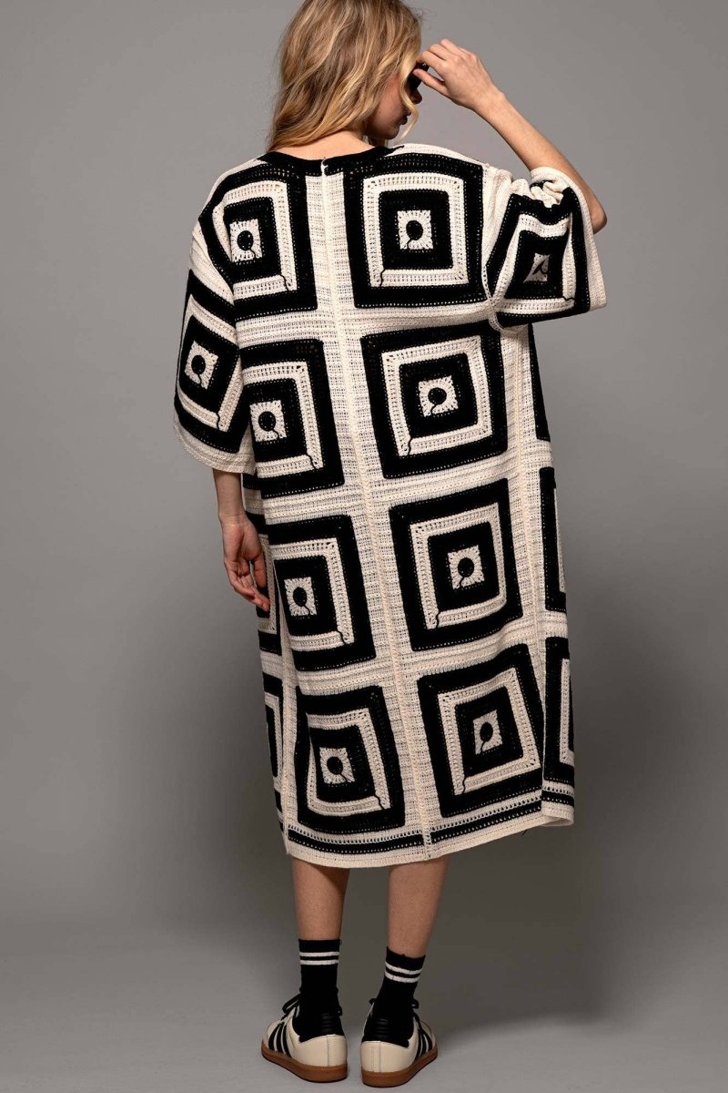 Geometric Crochet Midi Length Open Front CardiganUrban DaizyTOPS