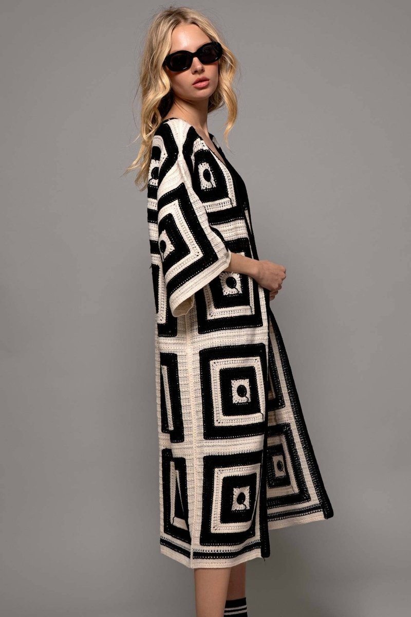Geometric Crochet Midi Length Open Front CardiganUrban DaizyTOPS