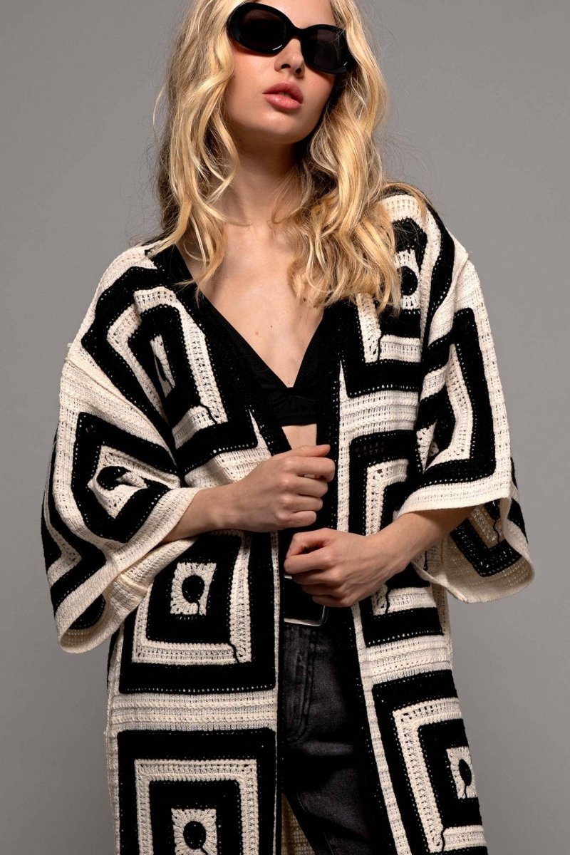 Geometric Crochet Midi Length Open Front CardiganUrban DaizyTOPS