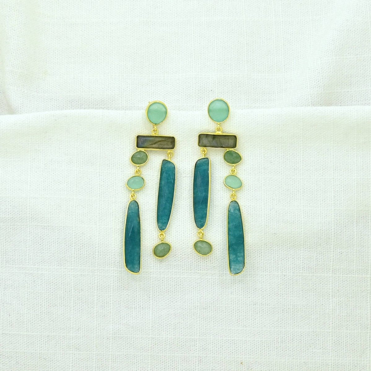 Geometric Statement Earrings - Labradorite & Neon Blue JadeSchmuckoo BerlinEARRINGS