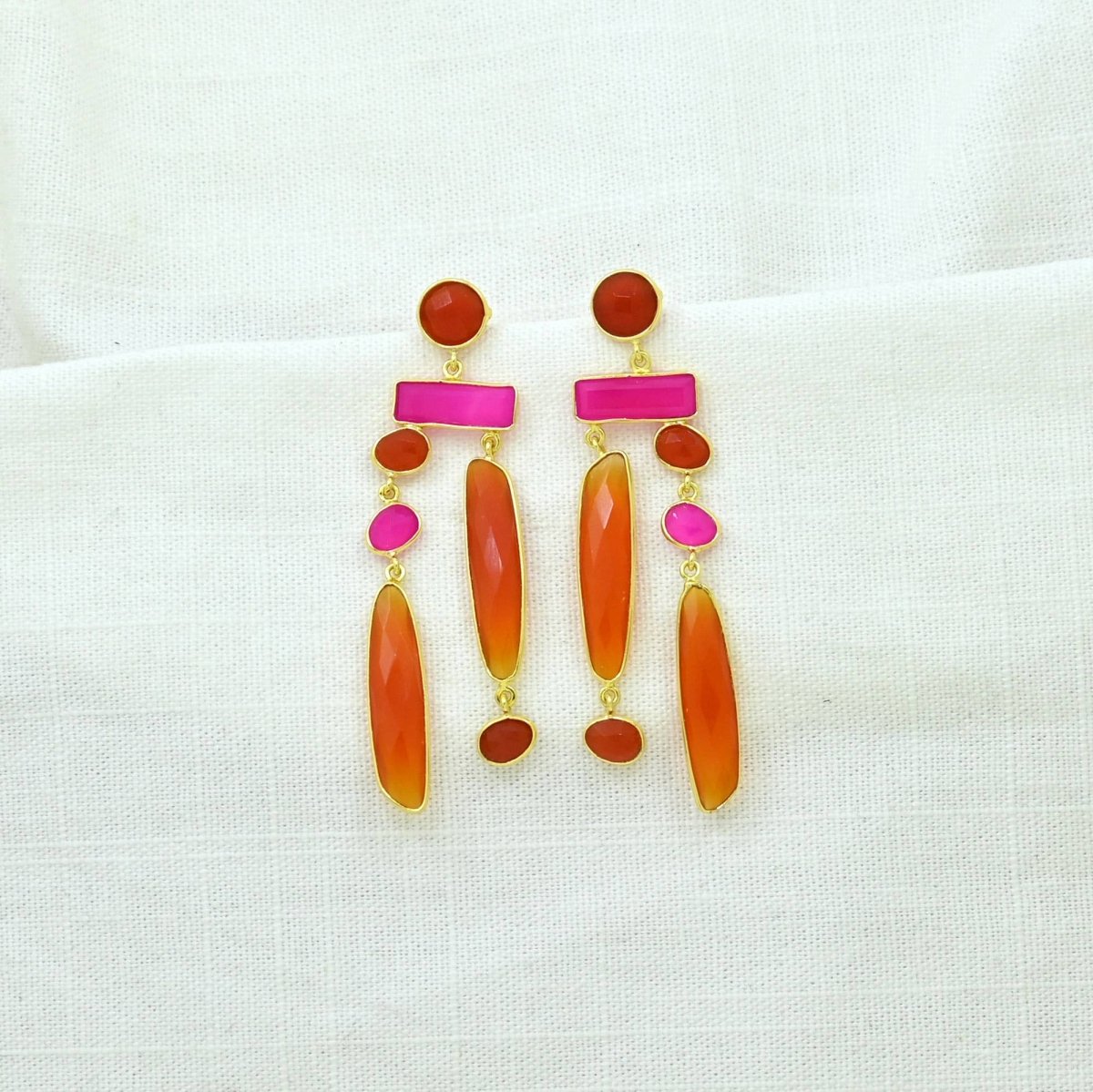 Geometric Statement Earrings – Orange Carnelian & Pink OnyxSchmuckoo BerlinEARRINGS