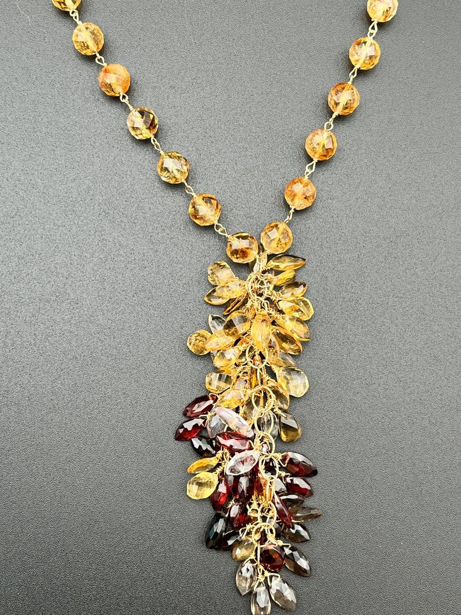 Golden Citrine Strand With Garnet & Smoky Quartz Gem ClustersBeth ZinkNECKLACES