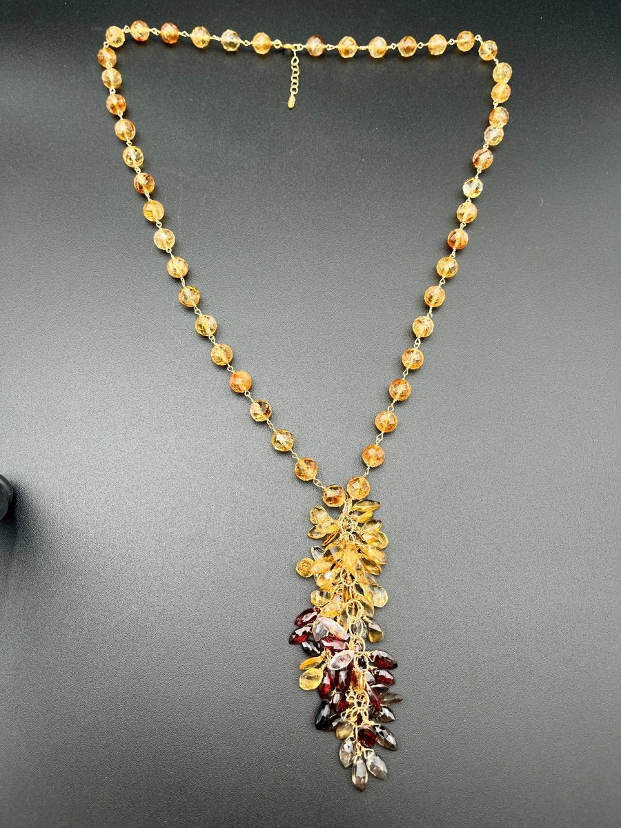 Golden Citrine Strand With Garnet & Smoky Quartz Gem ClustersBeth ZinkNECKLACES