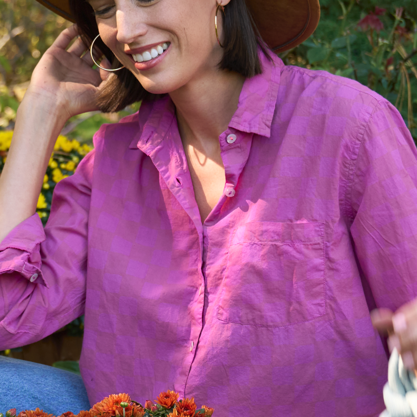 Good Boyfriend Shirt - Checkerboard Overdye Magenta on NaturalAnd For GoodShirts & Tops
