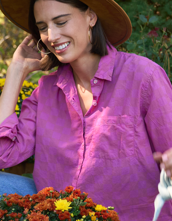 Good Boyfriend Shirt - Checkerboard Overdye Magenta on NaturalAnd For GoodShirts & Tops