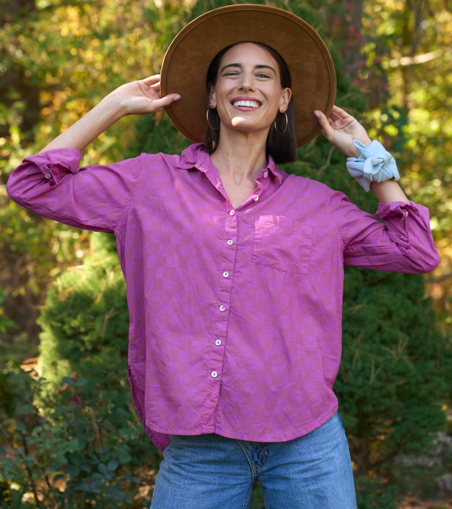 Good Boyfriend Shirt - Checkerboard Overdye Magenta on NaturalAnd For GoodShirts & Tops