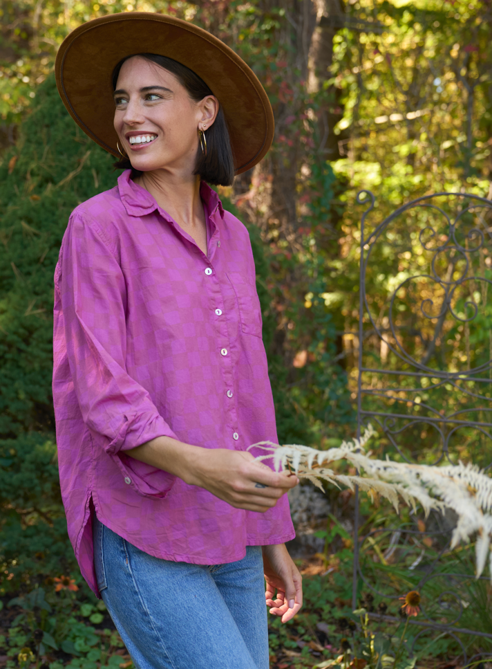 Good Boyfriend Shirt - Checkerboard Overdye Magenta on NaturalAnd For GoodShirts & Tops