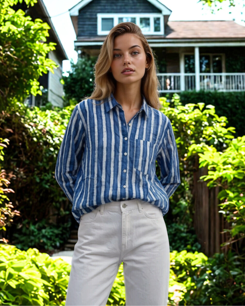 Good Boyfriend Shirt - Indigo StripesAnd For GoodShirts & Tops