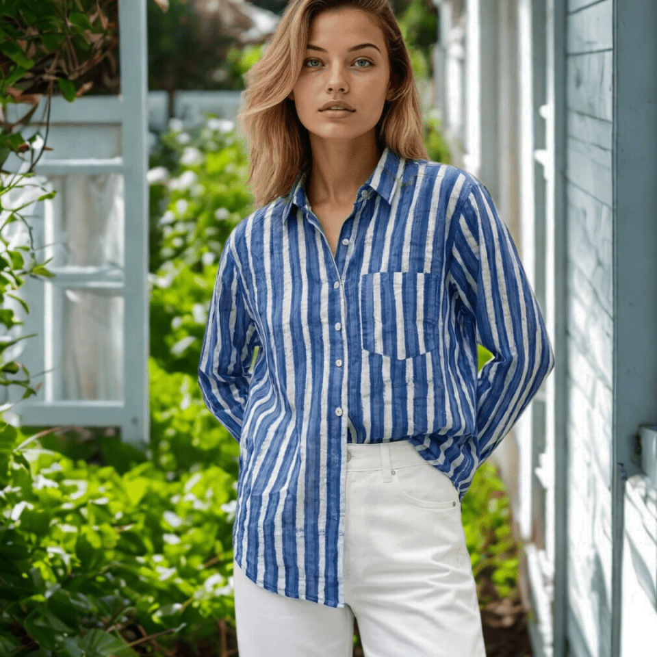 Good Boyfriend Shirt - Indigo StripesAnd For GoodShirts & Tops
