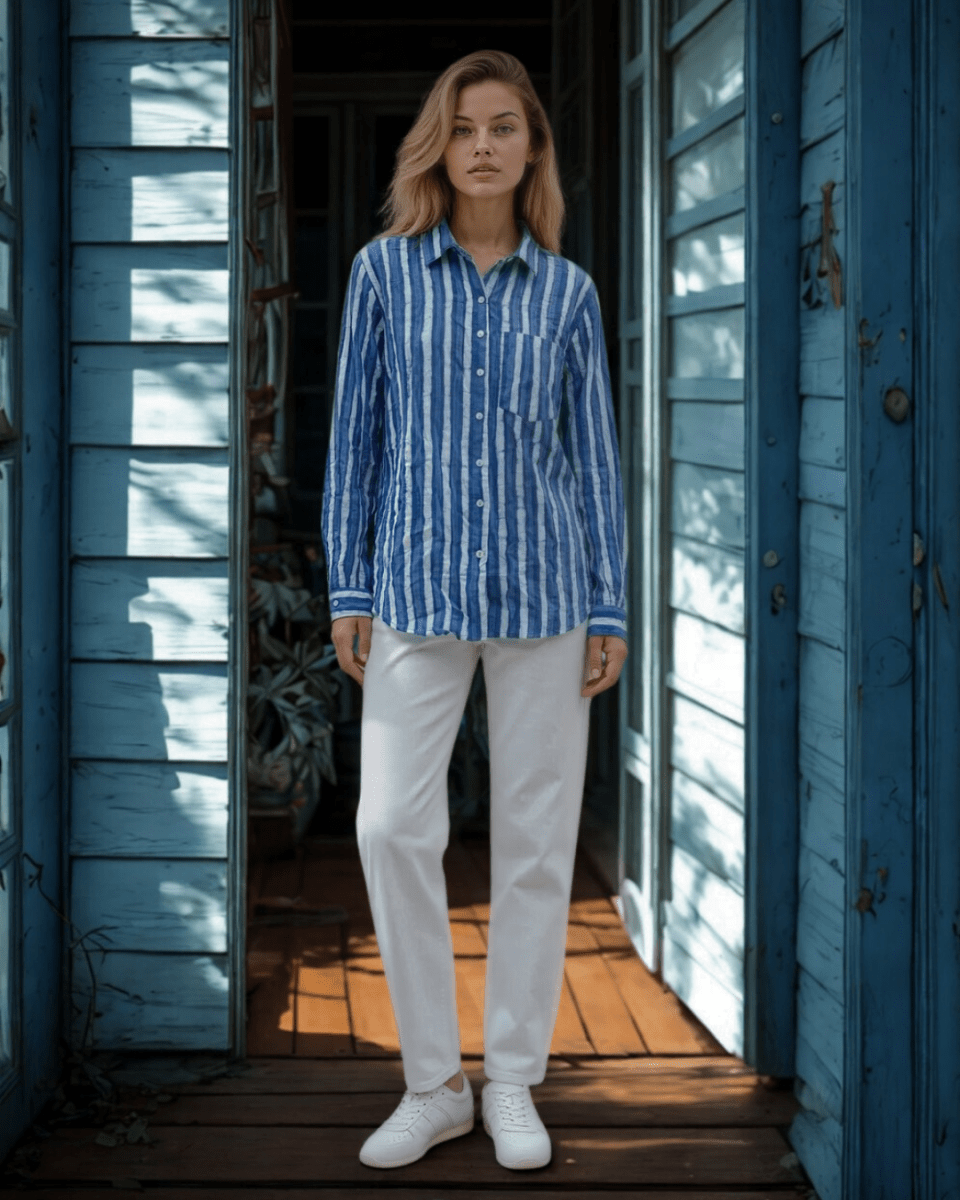 Good Boyfriend Shirt - Indigo StripesAnd For GoodShirts & Tops
