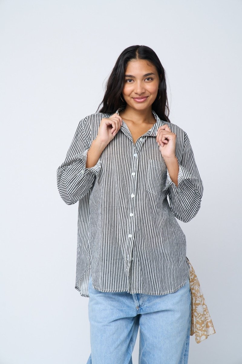 Good Boyfriend Shirt - Menswear Stripe BlackAnd For GoodShirts & Tops