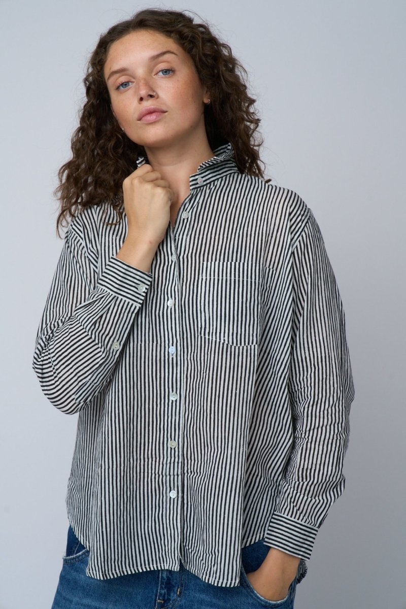 Good Boyfriend Shirt - Menswear Stripe BlackAnd For GoodShirts & Tops