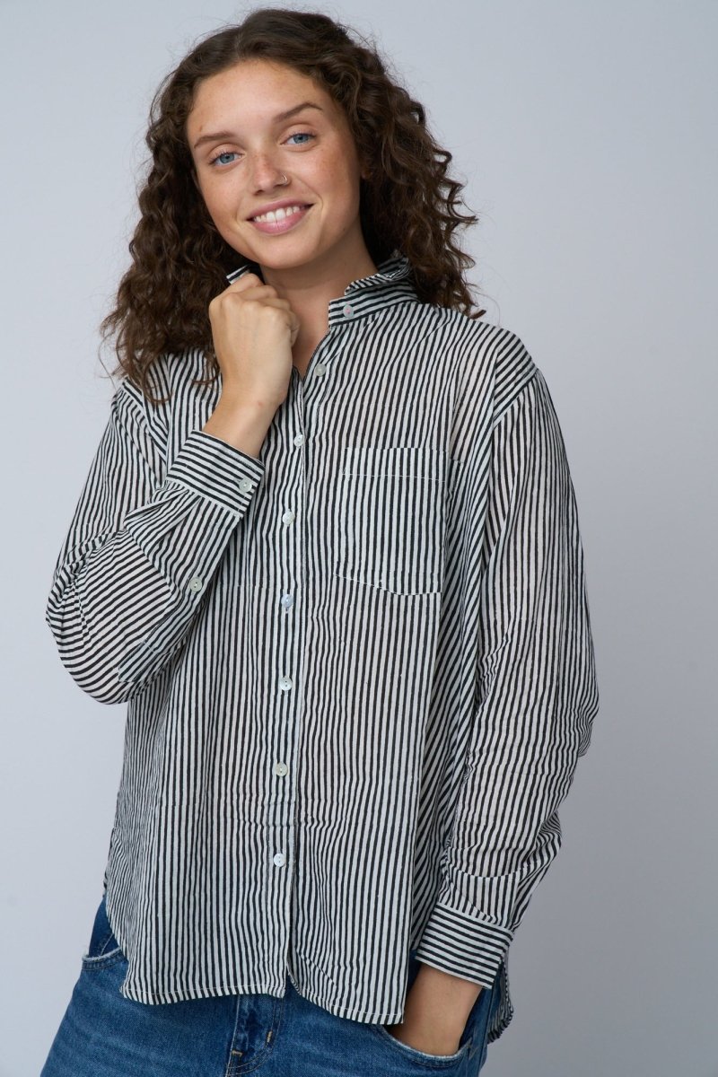 Good Boyfriend Shirt - Menswear Stripe BlackAnd For GoodShirts & Tops