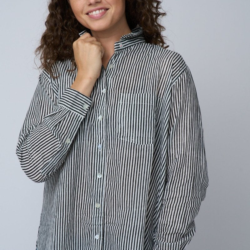 Good Boyfriend Shirt - Menswear Stripe BlackAnd For GoodShirts & Tops