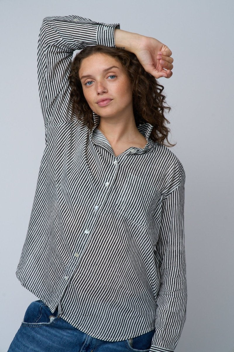 Good Boyfriend Shirt - Menswear Stripe BlackAnd For GoodShirts & Tops