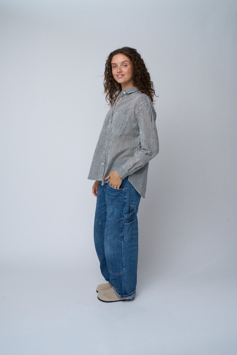 Good Boyfriend Shirt - Menswear Stripe BlackAnd For GoodShirts & Tops