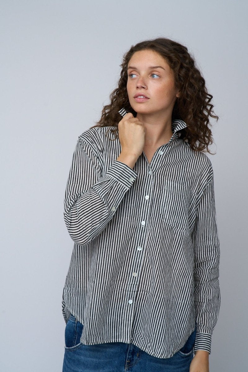 Good Boyfriend Shirt - Menswear Stripe BlackAnd For GoodShirts & Tops