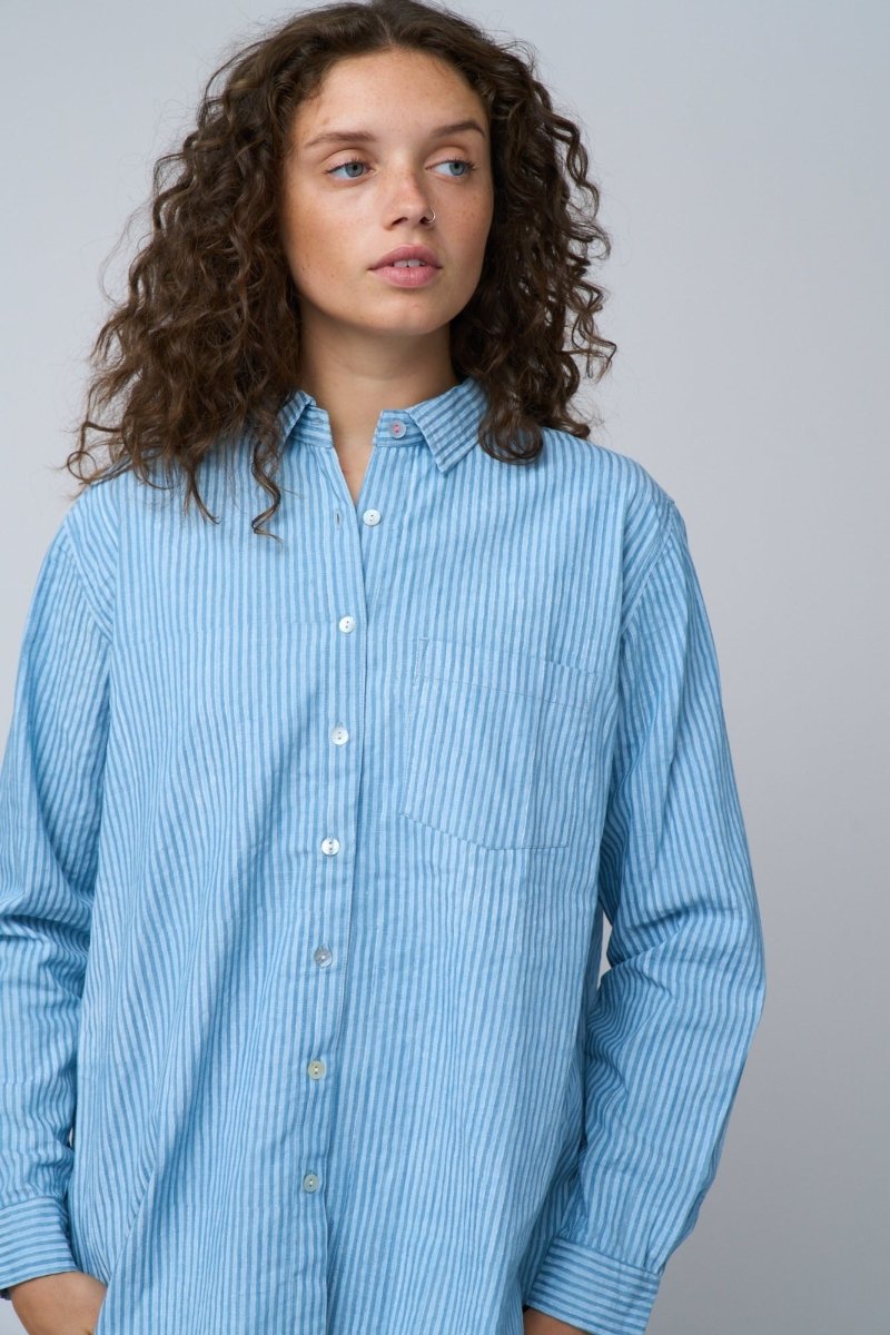 Good Boyfriend Shirt - Menswear Stripe Chambray & WhiteAnd For GoodShirts & Tops