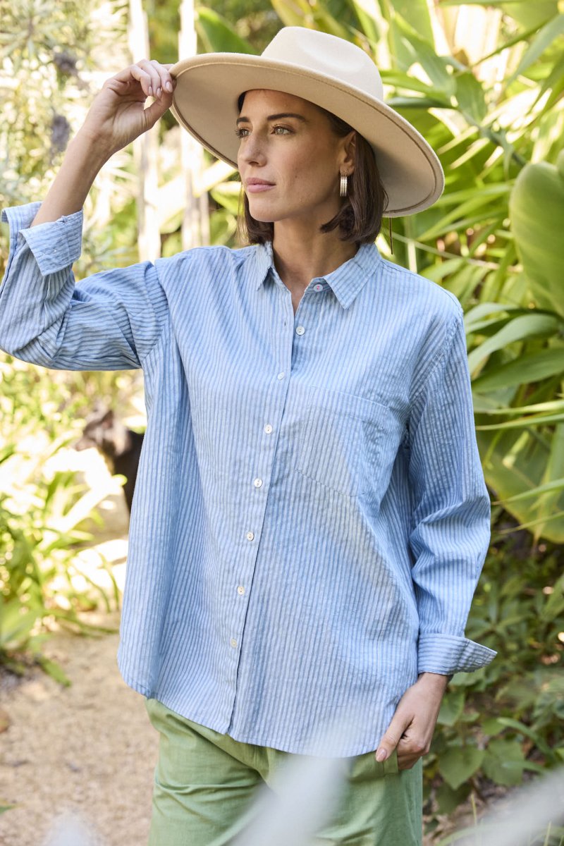 Good Boyfriend Shirt - Menswear Stripe Chambray & WhiteAnd For GoodShirts & Tops