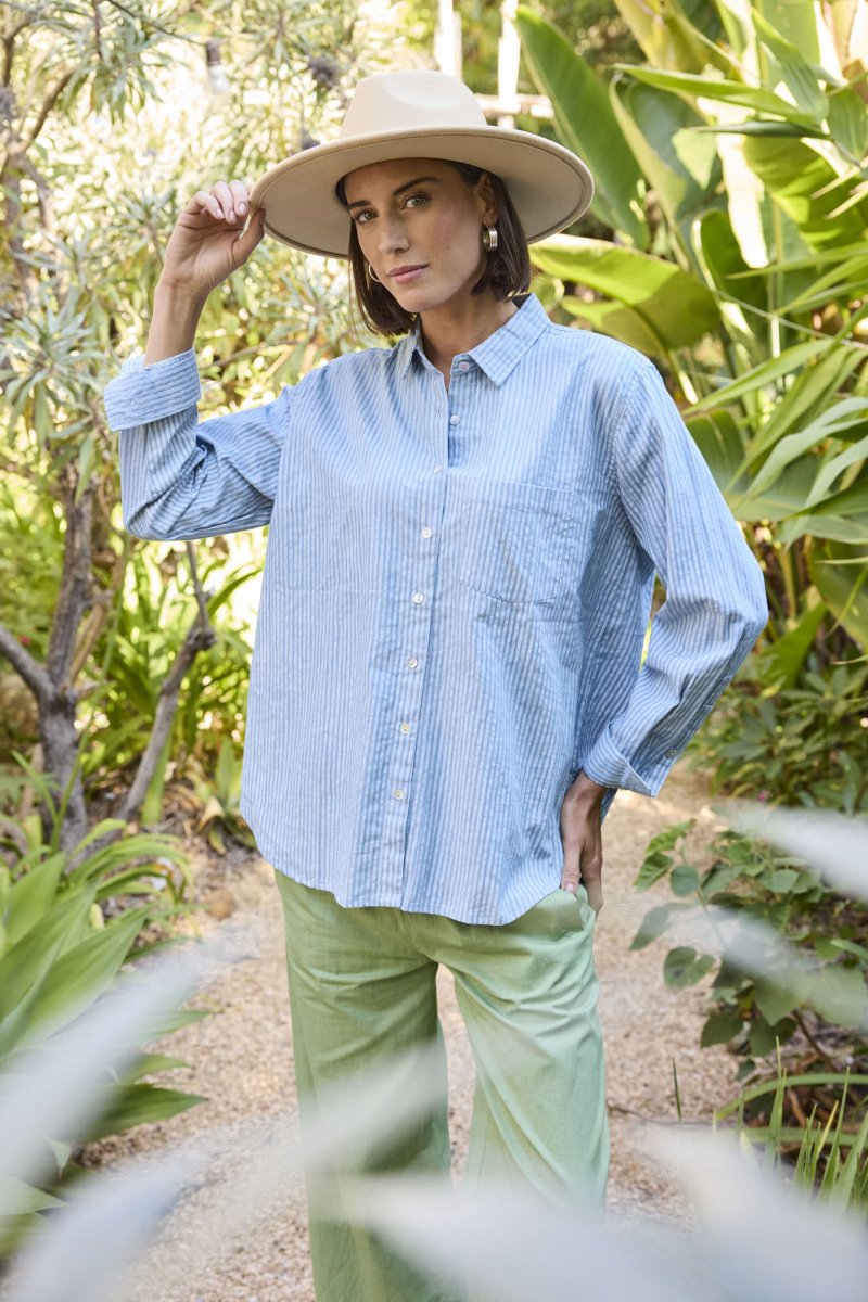 Good Boyfriend Shirt - Menswear Stripe Chambray & WhiteAnd For GoodShirts & Tops