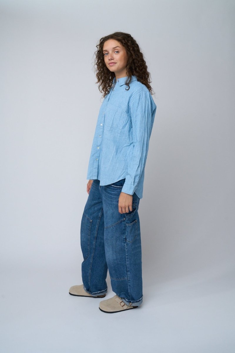 Good Boyfriend Shirt - Menswear Stripe Chambray & WhiteAnd For GoodShirts & Tops