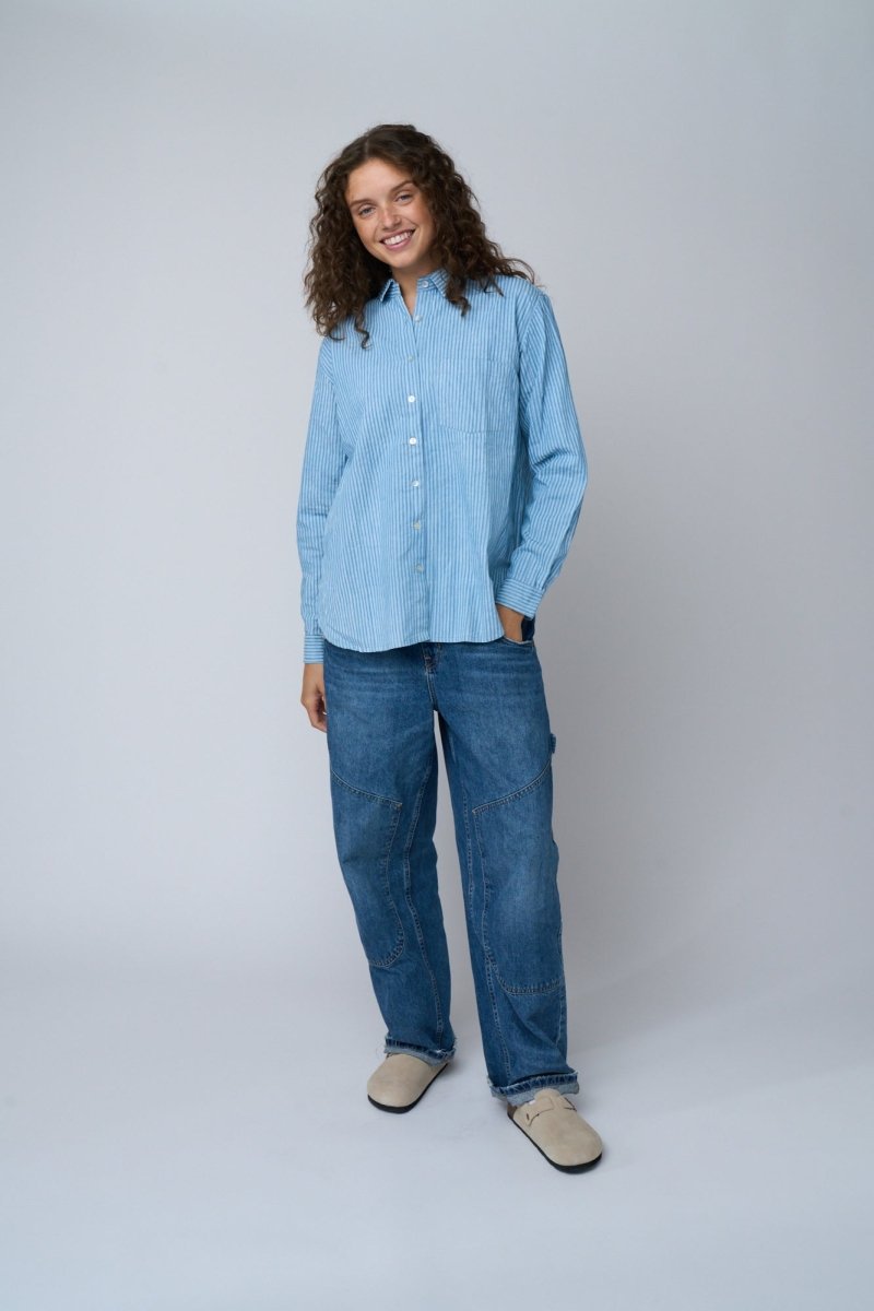 Good Boyfriend Shirt - Menswear Stripe Chambray & WhiteAnd For GoodShirts & Tops