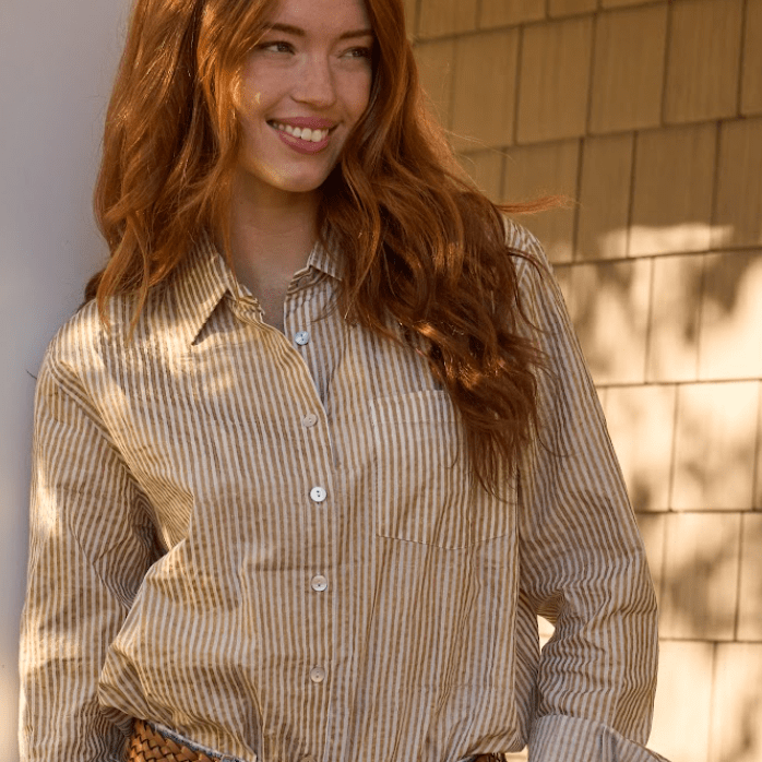 Good Boyfriend Shirt - Menswear Stripe Metallic GoldAnd For GoodShirts & Tops