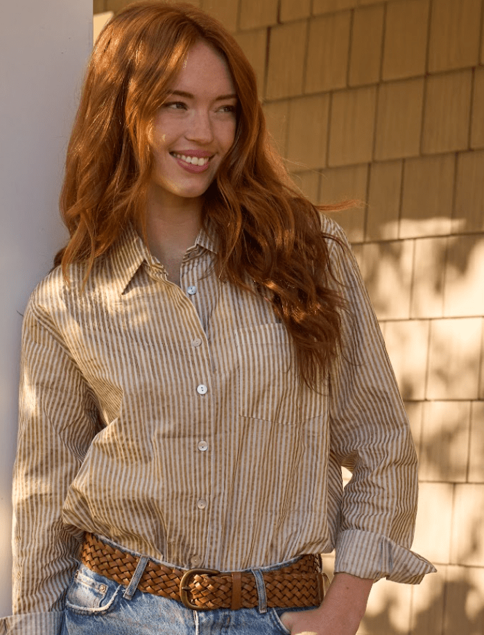 Good Boyfriend Shirt - Menswear Stripe Metallic GoldAnd For GoodShirts & Tops