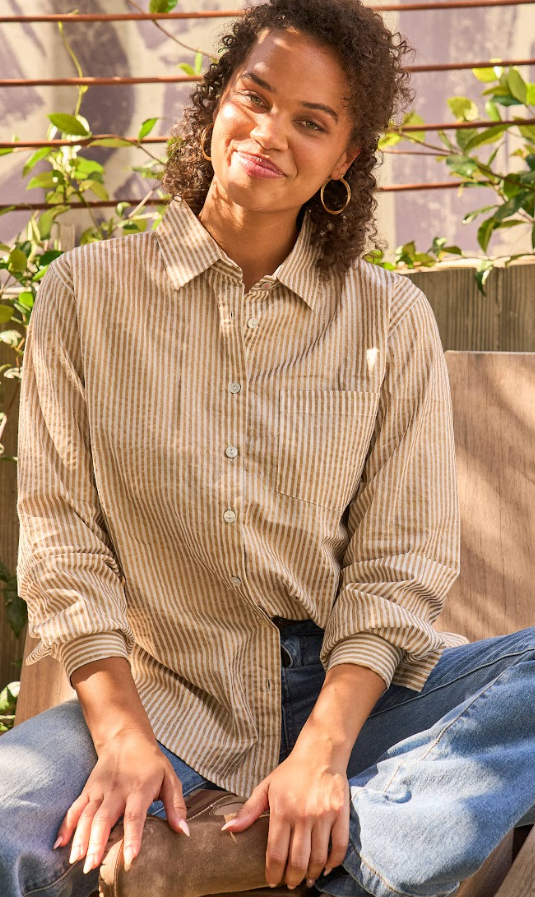 Good Boyfriend Shirt - Menswear Stripe Metallic GoldAnd For GoodShirts & Tops