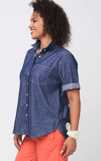 Good Boyfriend Shirt - Short Sleeve Chambray Dark Denim WashAnd For GoodShirts & Tops