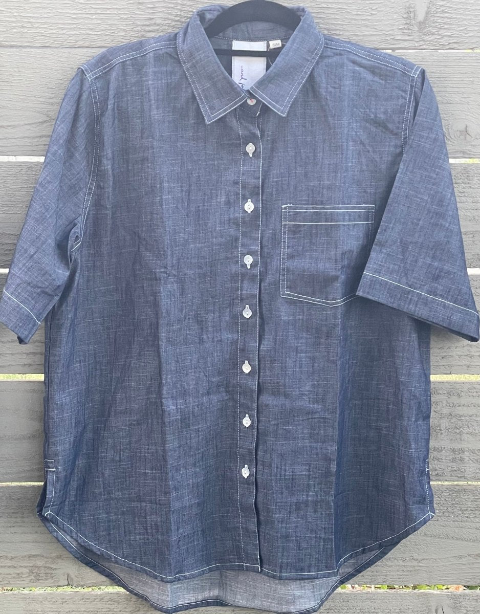 Good Boyfriend Shirt - Short Sleeve Chambray Dark Denim WashAnd For GoodShirts & Tops