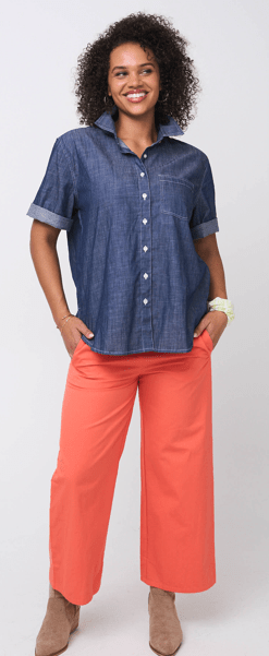 Good Boyfriend Shirt - Short Sleeve Chambray Dark Denim WashAnd For GoodShirts & Tops