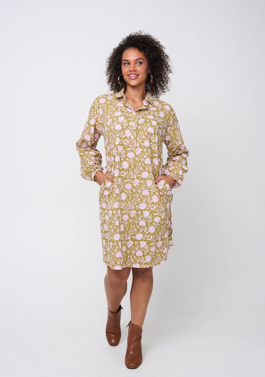 Good Boyfriend ShirtDress - Floral Escape Olive Oil/LavenderAnd For GoodDresses