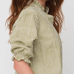Good Girlfriend Shirt Short Sleeve with Ruffle Trim Menswear Stripe OliveAnd For Good