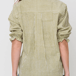 Good Girlfriend Shirt Short Sleeve with Ruffle Trim Menswear Stripe OliveAnd For Good