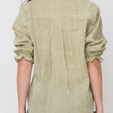 Good Girlfriend Shirt Short Sleeve with Ruffle Trim Menswear Stripe OliveAnd For Good