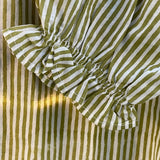 Good Girlfriend Shirt Short Sleeve with Ruffle Trim Menswear Stripe OliveAnd For Good
